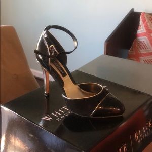 Gold and black dressy heels